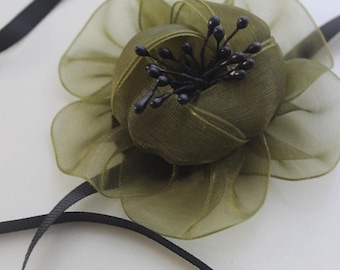 Grüner Organza Blumen Choker: Handgemachte Romantische Cottagecore Kette