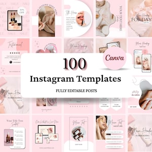 100 Modelos de Postagens para Instagram | Gerenciador de Mídias Sociais | Modelos Canva | Marketing Digital | Feed Rosa-claro do Instagram | Postagens para Mídias Sociais