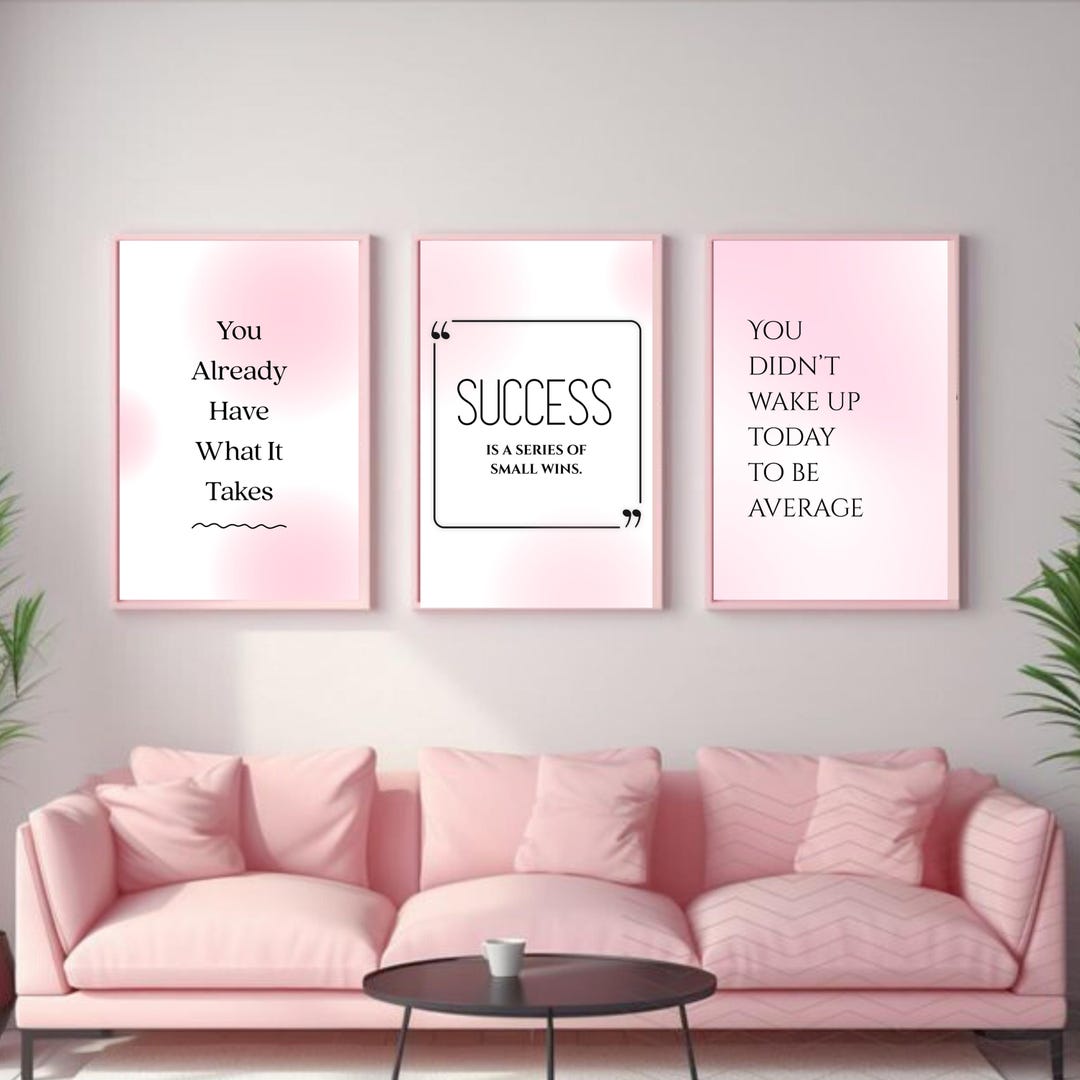 Pink Office Wall Art Set: Feminine Motivational Quotes (digital ...