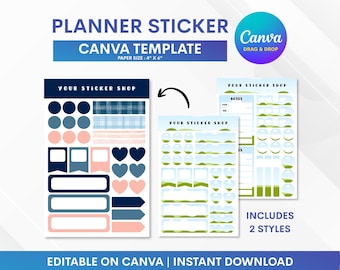 Planner Sticker Canva Template, Sticker Sheet Canva Template, Editable On Canva