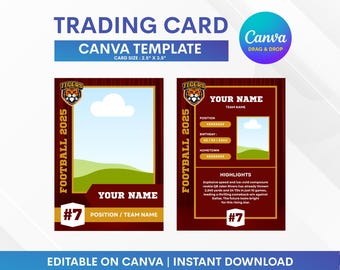 Football Trading Card Template, Foodball Card Canva Template, Custom Trading Card Canva Template, Custom Sport Card