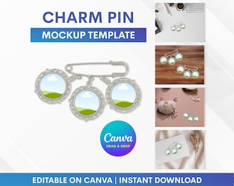 Photo Charm Pin Mockup, Photo Charm Brooch Mockup, Memorial Pin Mockup, Canva Mockup Template, Mockup Drag and Drop