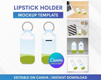 Mockup de porta-batom, Mockup de porta-protetor labial, Mockup de estojo de batom, Modelo de mockup do Canva, Mockup de arrastar e soltar, Mockup do Canva