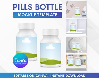 Pills Bottle Mockup Canva Template, Pills Bottle Mockup Template, Pills Bottle Mockup, Mockup Template, Mockup Drag and Drop