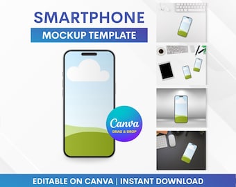 Smartphone Mockup, Smartphone Mockup Template, Mobile Mockup, Phone Mockup, Canva Mockup Template, Mockup Drag and Drop