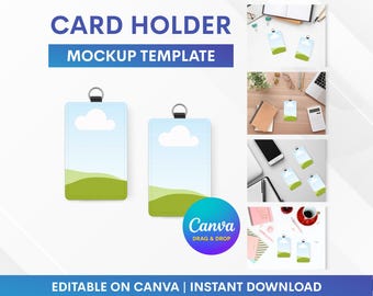 Mockup de porta-cartões, Mockup de porta-cartões de identificação, Mockup de porta-cartões Canva, Modelo de mockup Canva, Mockup de arrastar e soltar, Mockup Canva