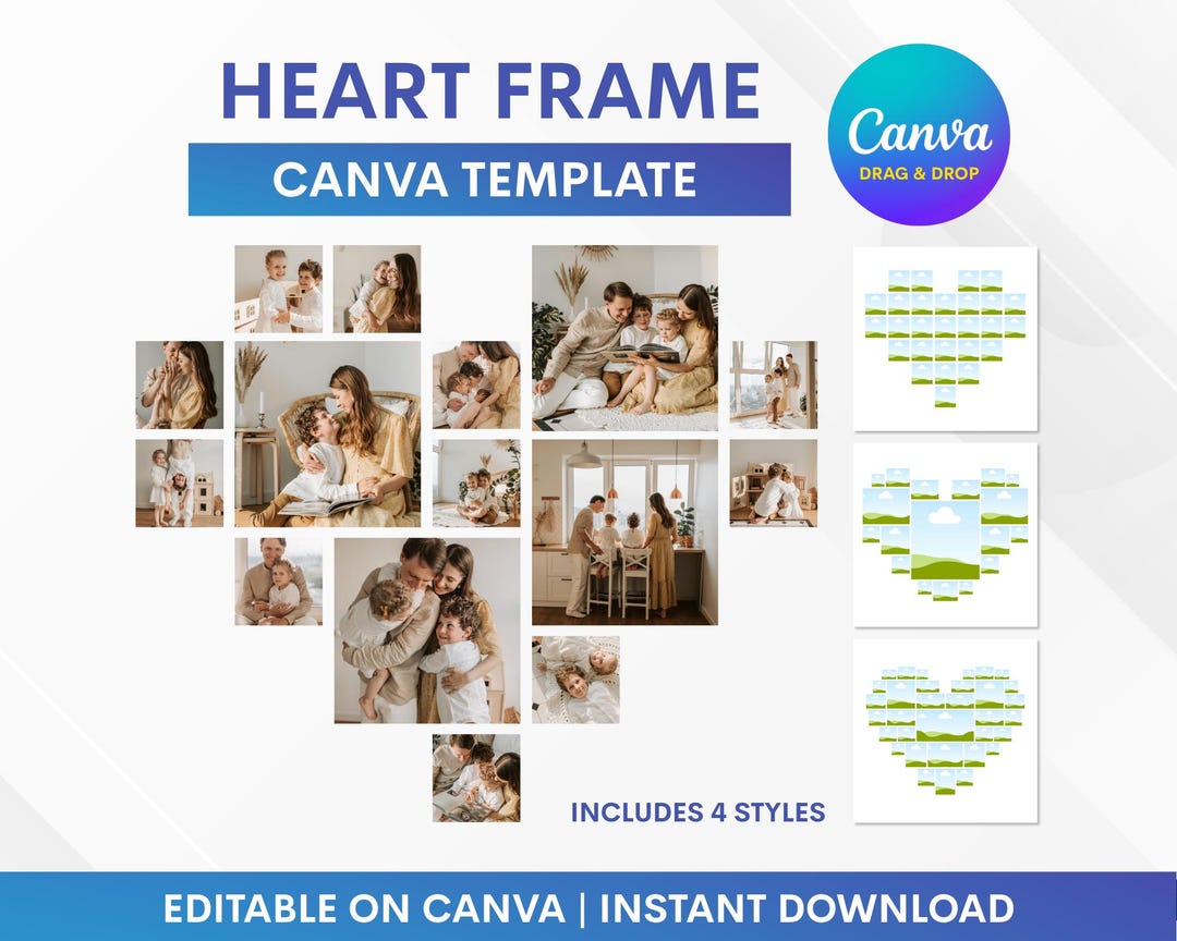 Heart Frame Canva Template, Heart Frame Collage Canva Template ...