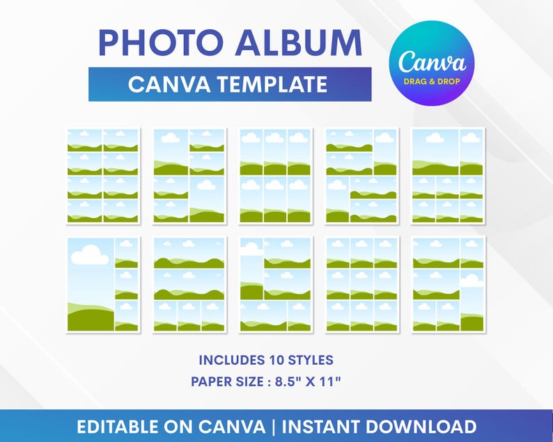 Photo Album Canva Template, Photo Frame Canva Template Editable on