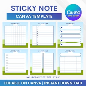 Sticky Note Canva Template,Memopad Template, Diy Sticky Note Template Bundle, Editable On Canva