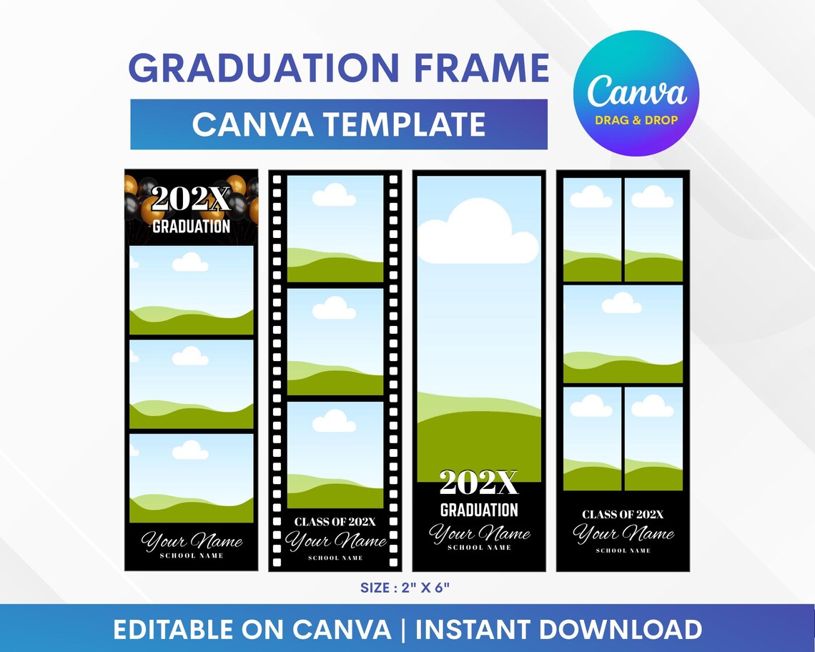 Graduation Frame Editable Graduation Frame Template, Graduation Photo Strip Template, 2x6 ...