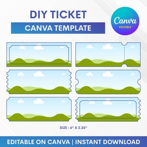 Modèle de billet bricolage Canva, lot de modèles de billets, modèle de billet modifiable, modifiable sur Canva