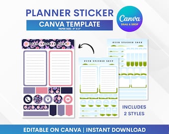 Planner Sticker Canva Template, Sticker Sheet Canva Template, Editable On Canva
