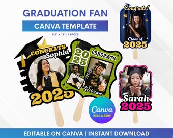 2025 Graduation Fan, Graduation Fan Canva Template, Custom Graduation Hand Fan, Graduation Paddle Fan, Grad Fan Template
