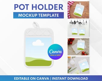 Mockup voor pannenlap, Mockup voor ovenpannenlap, Mockup voor pannenlap, sjabloon voor pannenlappen, sjabloon voor slepen en neerzetten, Canva-mockup