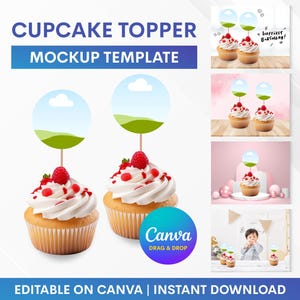 Mockup di topper per cupcake, Mockup di topper per cupcake, Mockup di topper per cupcake di compleanno, Modello di mockup, Mockup con trascinamento della selezione