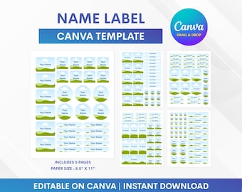 Name Label Canva Template, School Name Label, Student Name Label : Editable On Canva