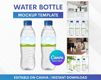 Water Bottle Mockup, Water Bottle Label Mockup, Bottle Label Mockup, Water Plastic Bottle Mockup, Canva Mockup, Dropper Mockup Drag and Drop