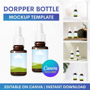 Dropper Bottle Mockup, Dropper Bottle Label Mockup, Dropper Label Mockup, Cosmetic Bottle Mockup, Canva Mockup, Dropper Mockup Drag and Drop
