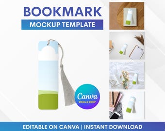 Bookmark Mockup, Bookmark with Tassel Mockup, Bookmark Mockup Template, Bookmark Canva Mockup, Canva Mockup, Bookmark Mockup Drag and Drop