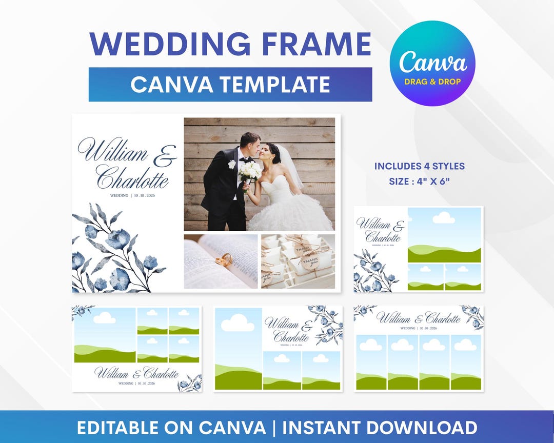 4x6 Photobooth Canva Template, Wedding Photo Frame, Wedding Photobooth