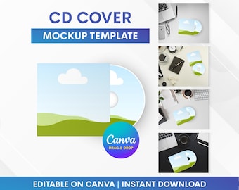 Mockup di copertina CD, Mockup di CD/DVD, Mockup di busta CD Canva, Mockup di busta CD, Modello di mockup, Mockup trascina e rilascia