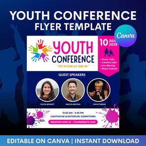 Youth Conference Flyer Template, Youth Conference Flyer Canva Template, Conference Flyer Canva Template, Youth Conference Poster
