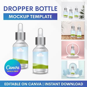 Dropper Bottle Mockup, Dropper Bottle Label Mockup, Dropper Label Mockup, Cosmetic Bottle Mockup, Canva Mockup, Dropper Mockup Drag and Drop