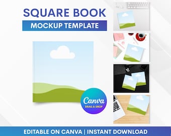 Square Book Mockup, Book Cover Mockup Template, Boock Mockup Canva Template, Mockup Template, Mockup Drag and Drop