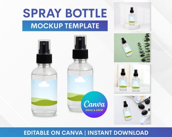 Spray Bottle Mockup, Spray Bottle Label Mockup, Spray Label Mockup, Cosmetic Bottle Mockup, Canva Mockup, Dropper Mockup Drag and Drop