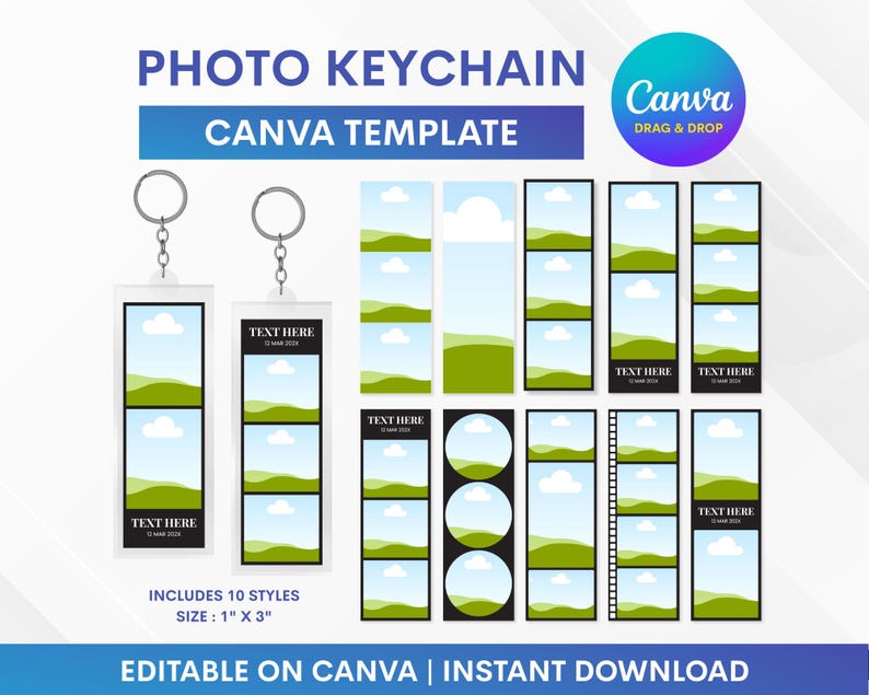 Photo Keychain Canva Template, Photobooth Keychain Template, Photobooth Frame Canva Template : Editable On Canva image 1