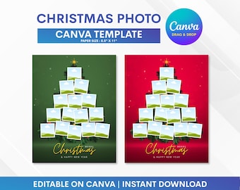 Mall för julgransfoto på Canva, julgranscollage, julfotocollage, redigerbar på Canva