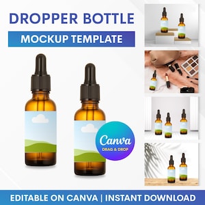 Dropper Bottle Mockup, Dropper Bottle Label Mockup, Dropper Label Mockup, Cosmetic Bottle Mockup, Canva Mockup, Dropper Mockup Drag and Drop