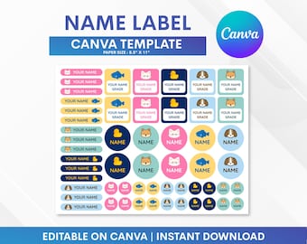 Name Label Canva Template, School Name Label, Student Name Label : Editable On Canva