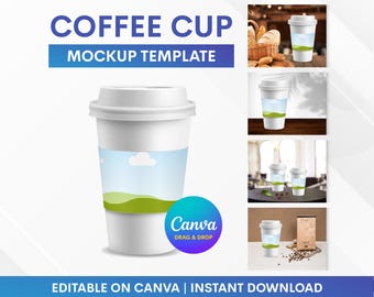 Maqueta de taza de café, maqueta de funda de taza, maqueta de empaque de café, maqueta de taza, plantilla de maqueta de Canva, maqueta de arrastrar y soltar