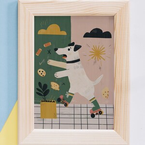 Funny Retro Roller Skating Dog Wall Art – Whimsical Digital Download for Pet Lovers & Kids Room Decor
