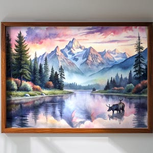 Grand Teton National Park Wall Art Landschaftsmalerei Aquarell