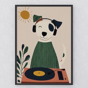 Adorable Retro Dog DJ Wall Art – Charming Printable for Nursery & Kids Room, Interior Designer Favorite, Digital Download