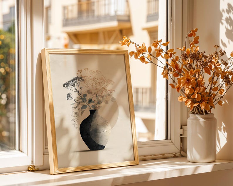 Minimalist Botanical Print: Raku Vase, Japandi Decor (digital Download ...