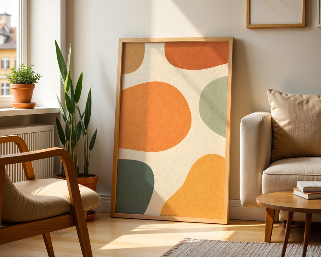 Oversized Mid Century Modern Abstract Shapes Print, Retro Wall Art ...
