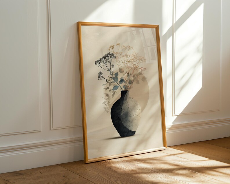 Minimalist Botanical Print: Raku Vase, Japandi Decor (digital Download ...