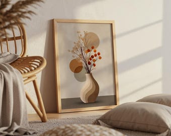 Minimalistische Blumenvase Wandkunst, Botanische Illustration, Modernes Abstraktes Dekor, Neutrales Boho Kunst Poster