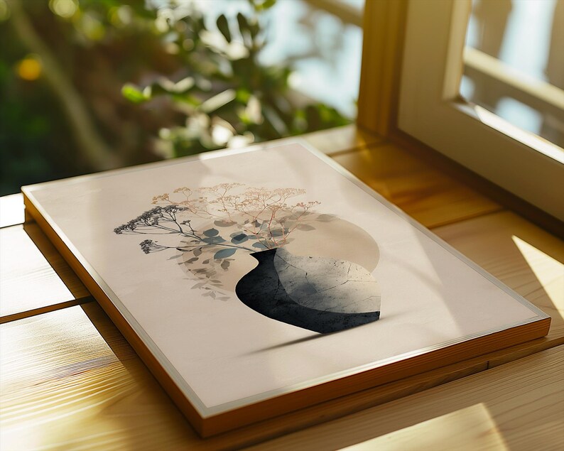 Minimalist Botanical Print: Raku Vase, Japandi Decor (digital Download ...
