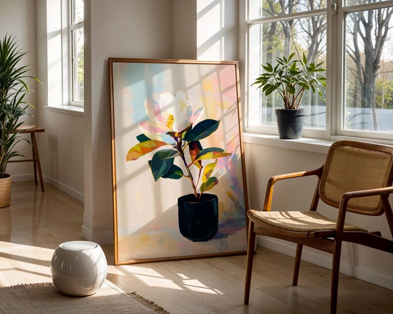 Magnolia Flower Art Print, Modern Botanical Wall Art, Elegant Home ...