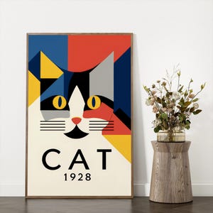 Bauhaus Cat Wall Art Poster | American Shorthair Geometric Abstract Print | Modern Minimalist Cat Decor