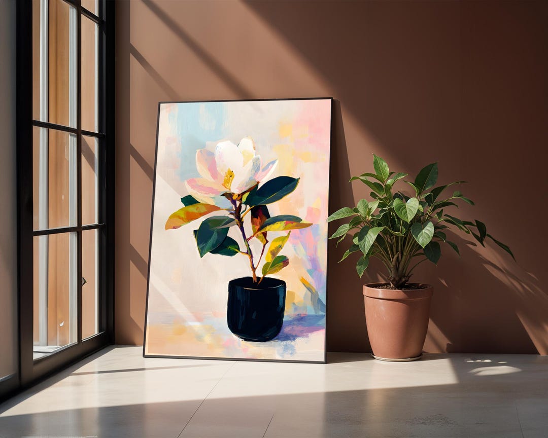 Magnolia Flower Art Print, Modern Botanical Wall Art, Elegant Home ...