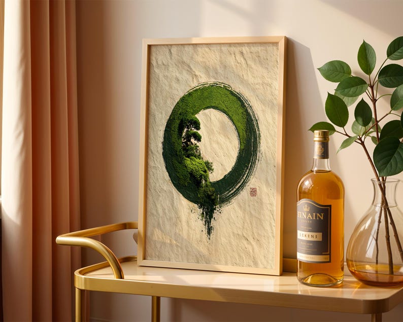 Enso Circle Wall Art, Zen Japanese Wall Decor, Wabi Sabi Print, Green ...