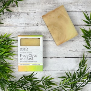 Fresh Citrus Basil Essential Oil Bar Soap Basil Soap Mint Soap Lemon Soap Lime Soap Invigorating Soap Earthy Herbal Cold Process Bar Soap