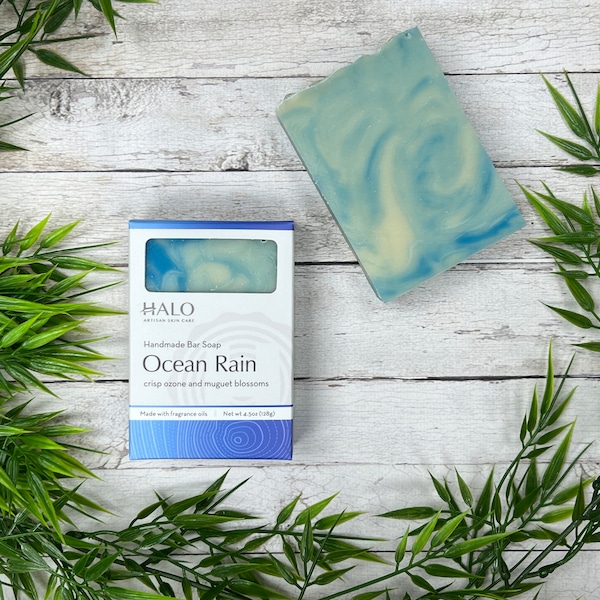 Ocean Rain Bar Soap - Vegan - Ocean Breeze Lake Fresh Ozone Airy Blue Turquoise Cold Process Bar Soap Moisturizing Unisex Soap for Men