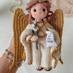 Handmade Angel Gabriel Crochet Doll - Catholic Amigurumi Gift - Personalized Guardian Angel Religious Decor