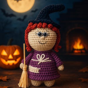 Crochet Witch Doll Amigurumi Pattern - Handmade Halloween Decoration, Cute Witch Toy, Spooky Gift for Kids and Home